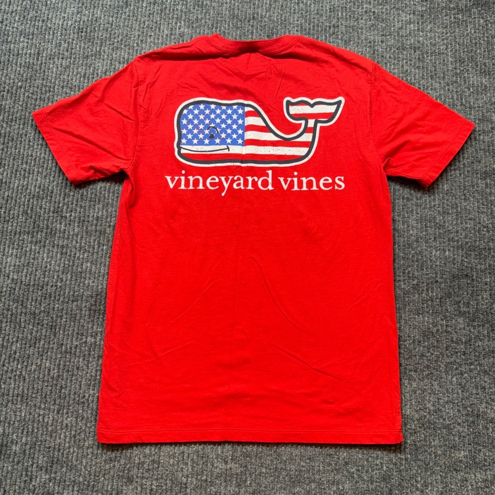 Vineyard Vines USA Flag Whale Pocket T-Shirt Mens XS Red Cotton Short Sleeve